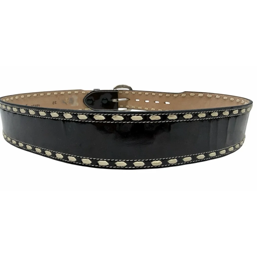 Tony Lama Western Leather Belt Size 32 Black Oxblood Lace Stitch 48628